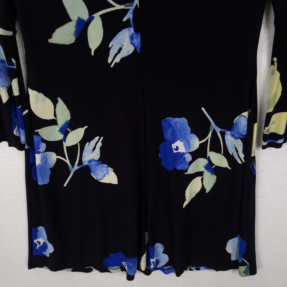 Lauren Ralph Lauren Dress Black Blue Floral Bell Sleeve Size 6 Lined Classic - Picture 10 of 13